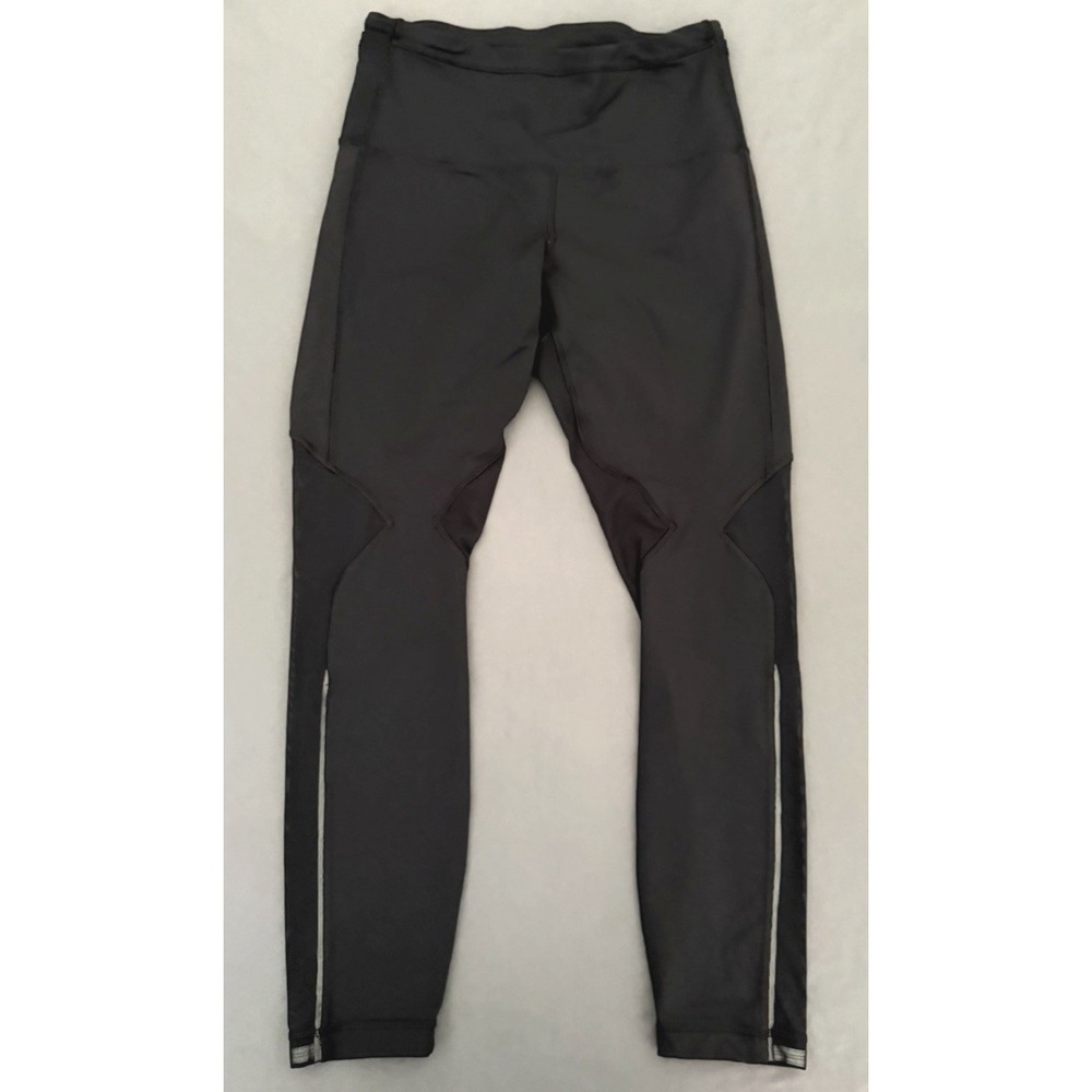 Lululemon Leggings Women's Size 8 Black Yoga Pants Mesh Leg Stretch Athletic